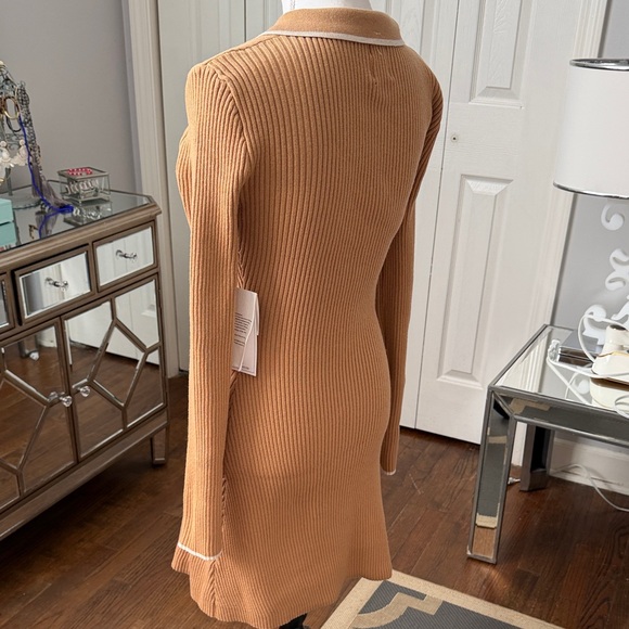 Classic Tan Button-Up Knit Dress w/ Rhinestone Buttons Lg NWT ❤️ - Picture 5 of 11